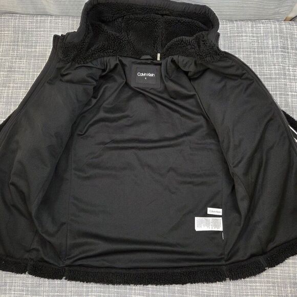 Calvin Klein Sherpa Jacket Men’s S Full Zip Black w/ Stripe and Logo - Picture 6 of 11